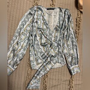 Zara White and Gold Patterned Blouse